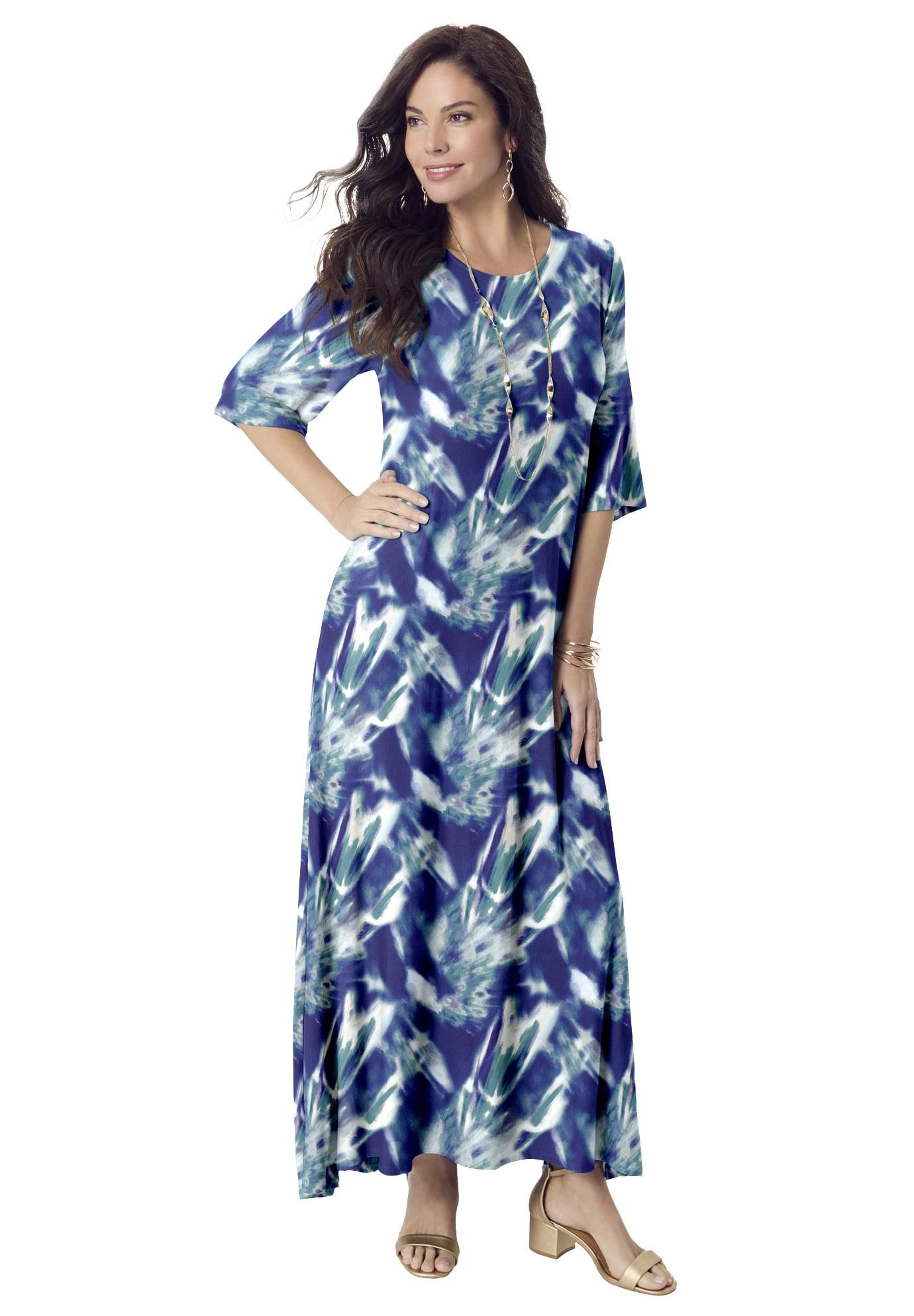 Roaman's Women's Plus Size High Low Jersey Maxi Dress - 42/44, Sage Smoky Tie Dye