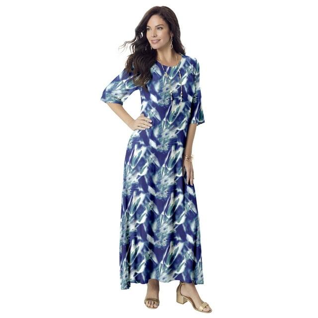 Roaman's Women's Plus Size High Low Jersey Maxi Dress - 42/44, Sage Smoky Tie Dye