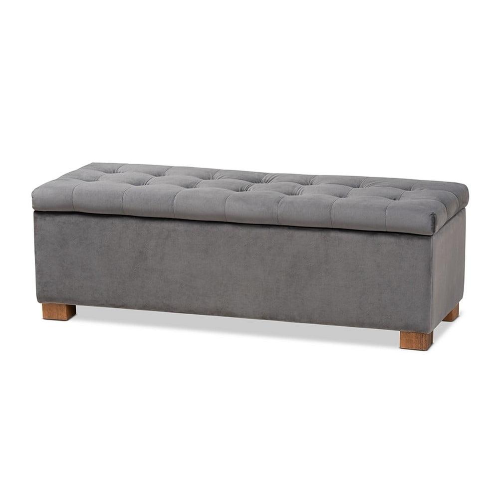 Roanoke Velvet Upholstered Grid Tufted Storage Ottoman Bench - Baxton Studio