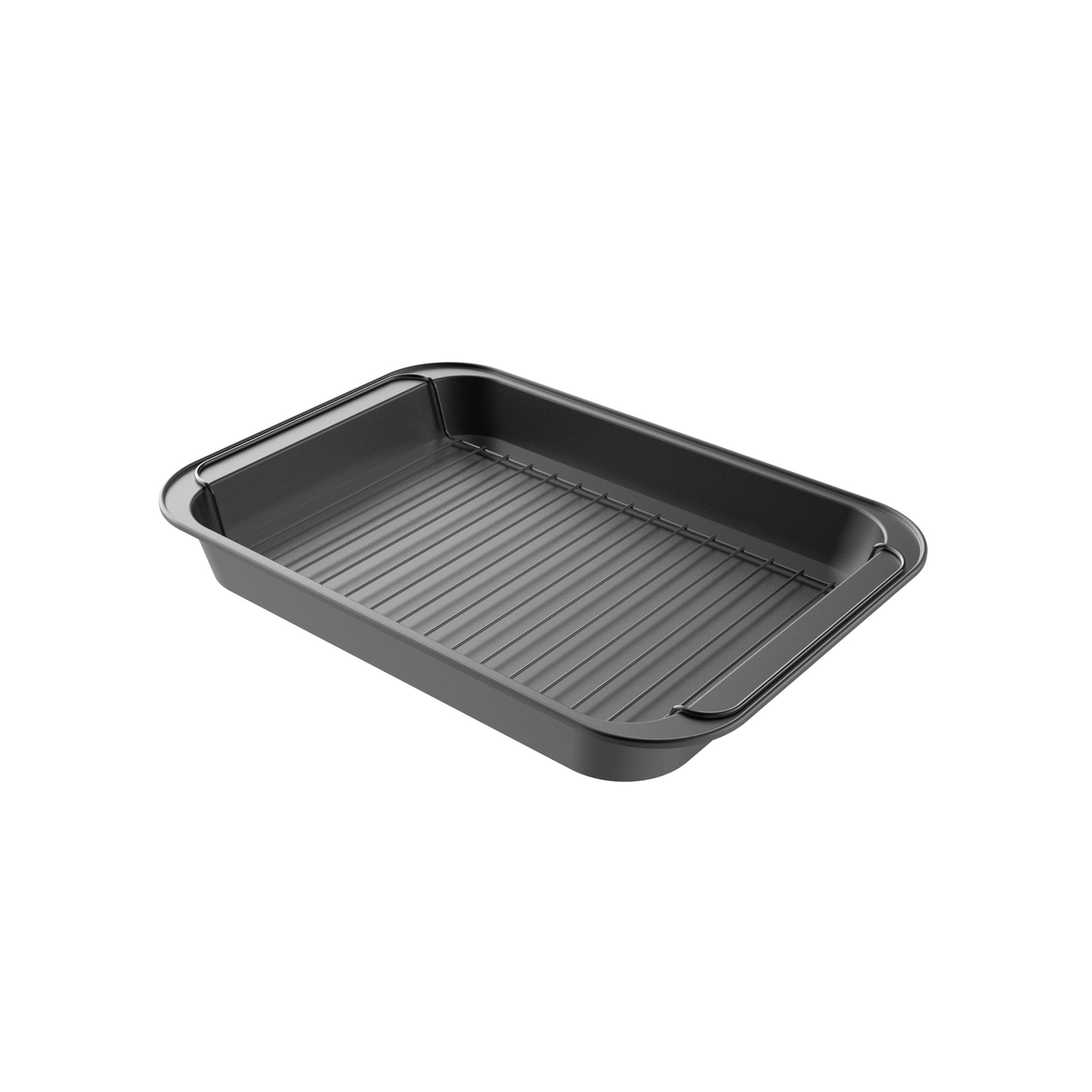 Gray Nonstick Carbon Steel Roasting Pan with Rack