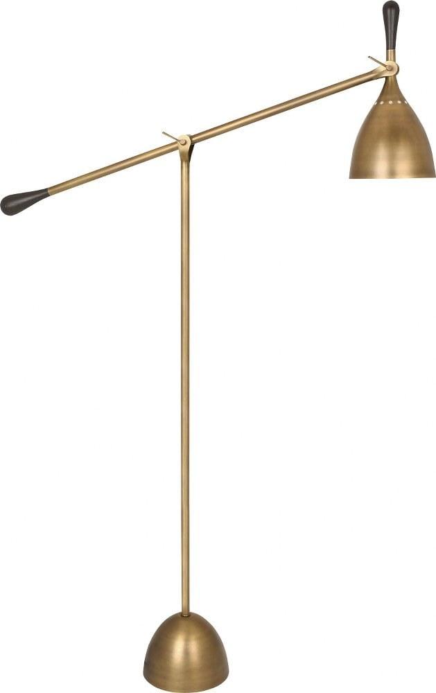 Mid-Century Modern Adjustable Warm Brass Floor Lamp with Dark Walnut Accents