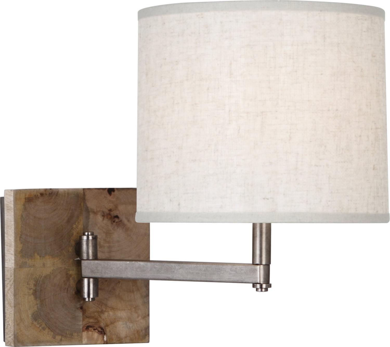 Oliver Rustic Nickel Swing Arm Sconce with Heather Linen Shade