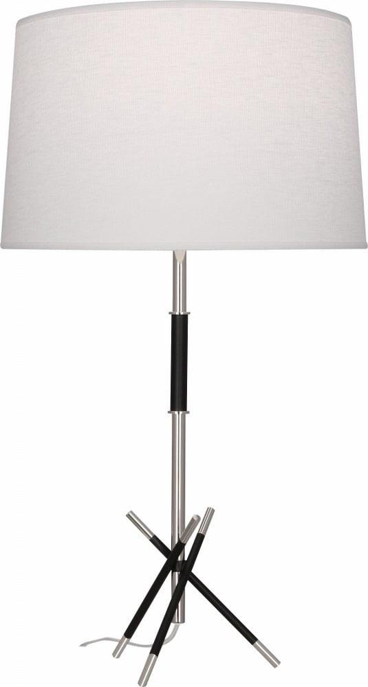 Thatcher Polished Nickel Metal Table Lamp with Linen Shade