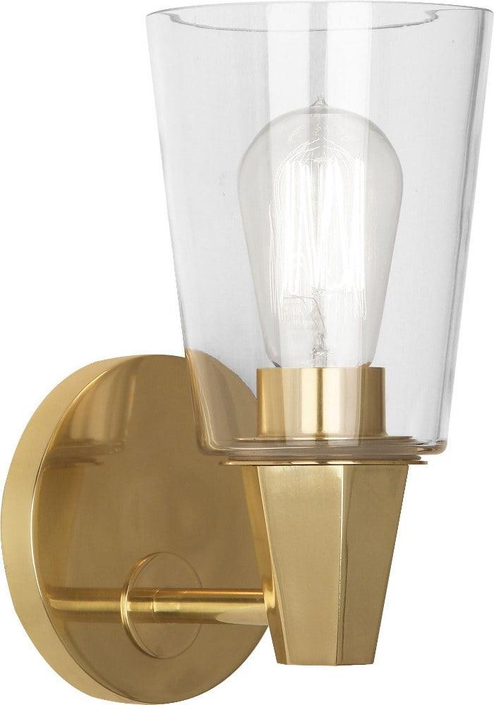 Wheatley 9.5" Modern Brass Wall Sconce with Clear Glass Shade