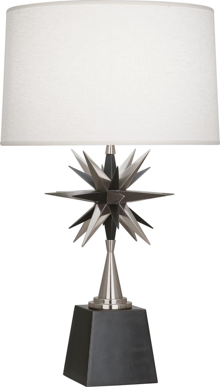 Cosmos Starburst Antique Silver Metal Table Lamp with Oyster Linen Shade