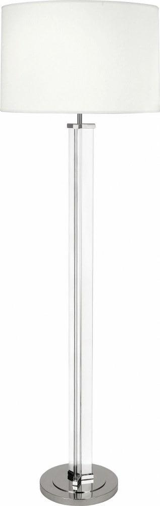 Fineas Polished Nickel & Clear Glass Floor Lamp with White Linen Shade