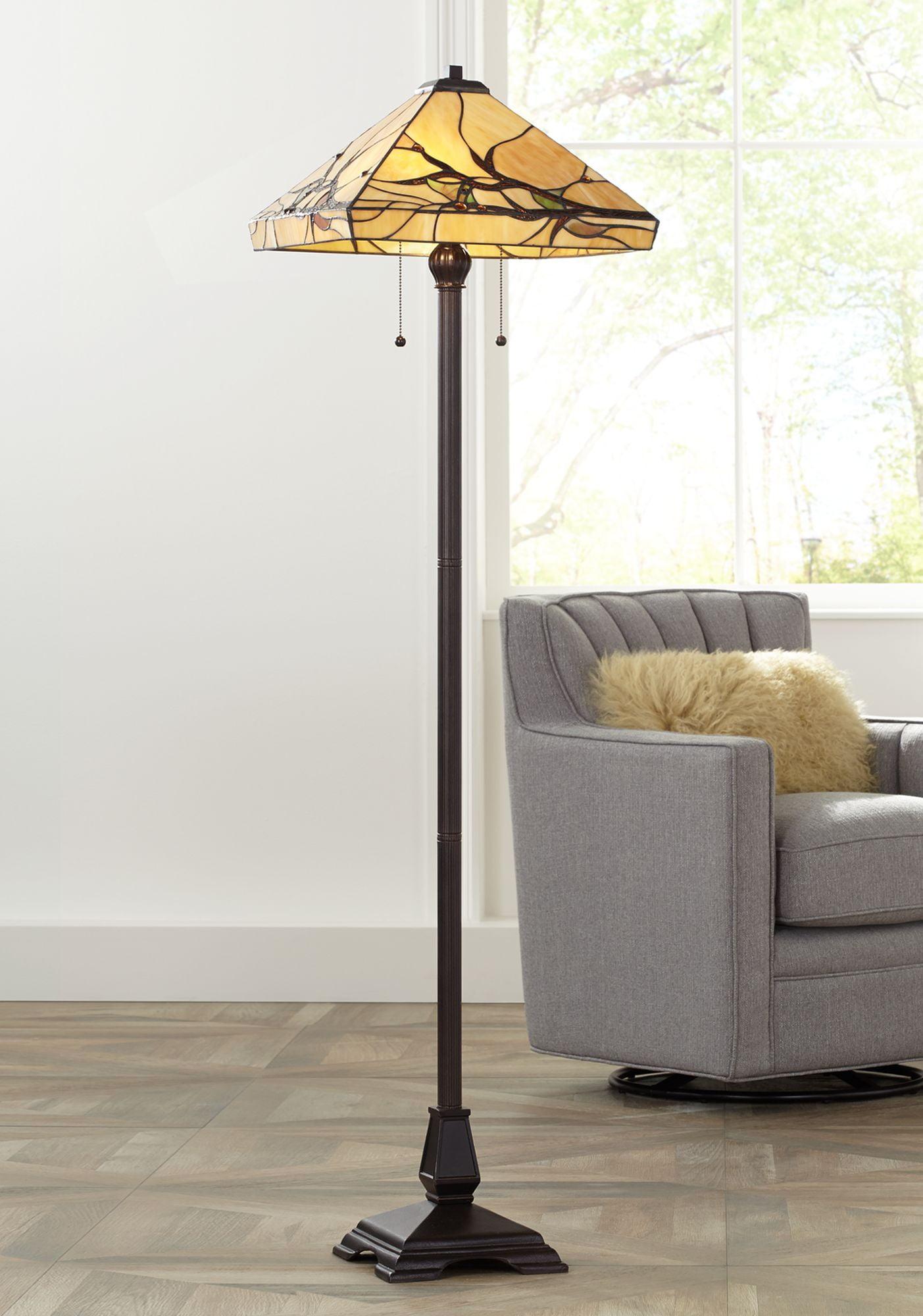 Tiffany Bronze 62" Floor Lamp with Stained Glass Shade