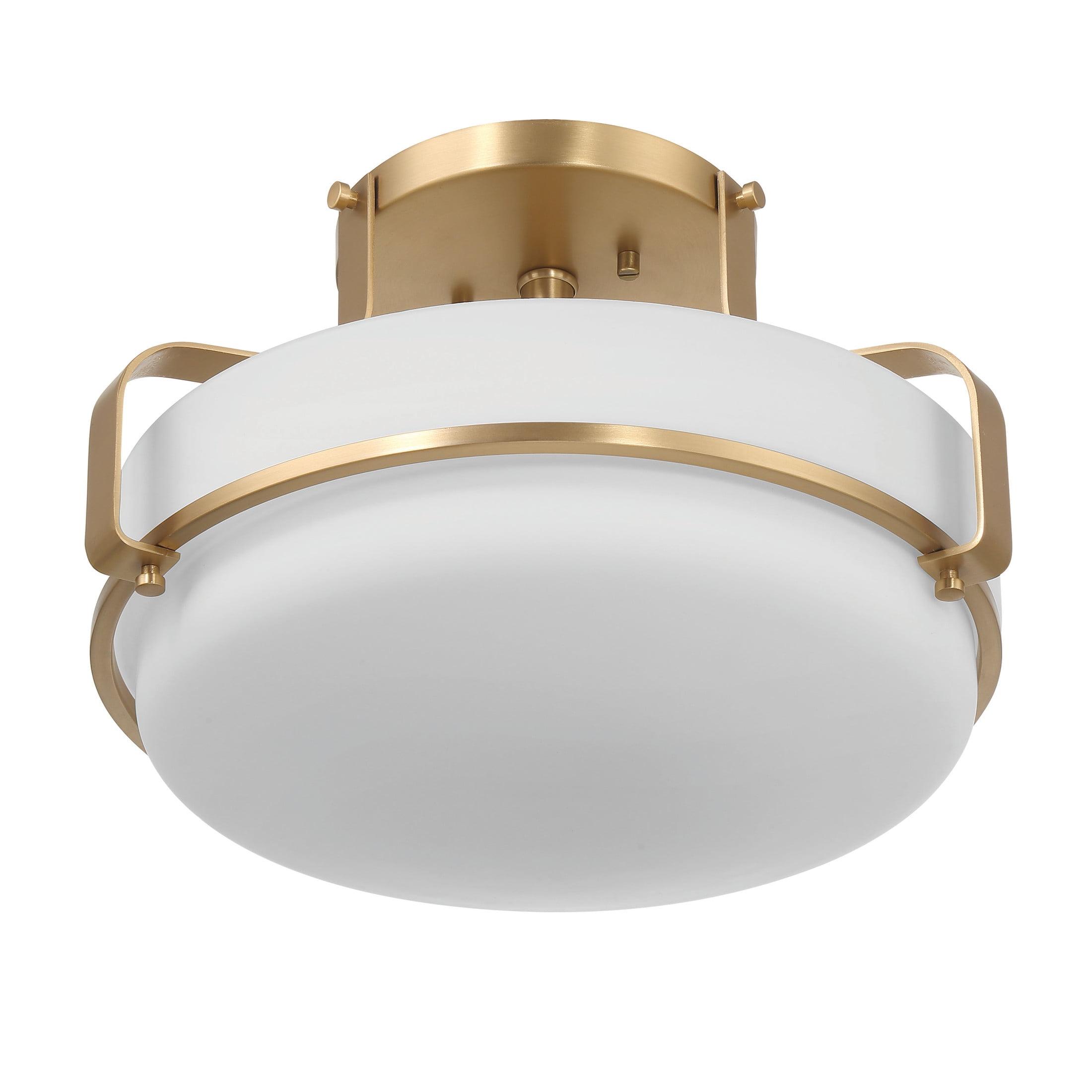 Robert Stevenson Lighting Allegra Etched Opal Glass and Metal Semi-Flush Mount Ceiling Light: Scalloped Drum Design