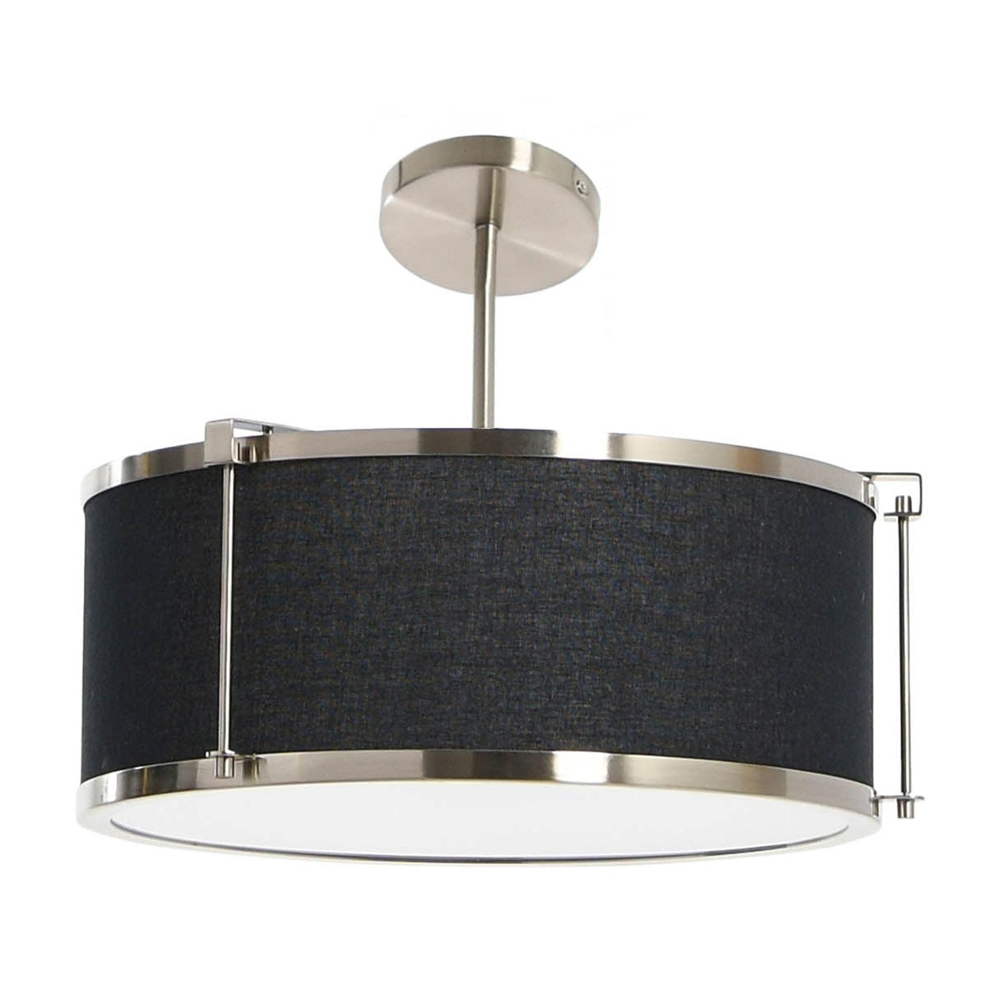 Harrison 15'' Black & Brushed Nickel Linen-Shade Ceiling Light