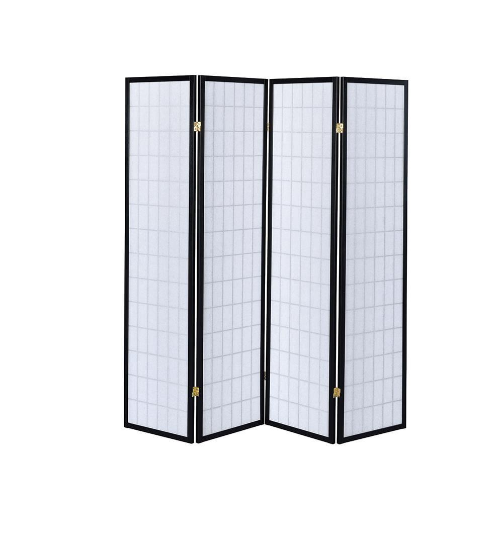 Black and White Shoji 4-Panel Folding Screen Room Divider