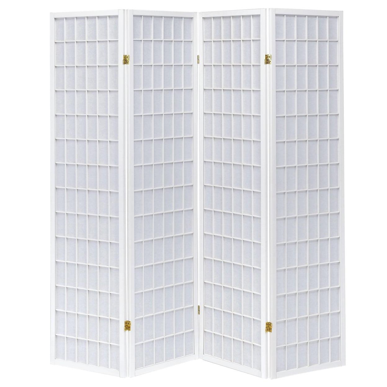 White 4-Panel Folding Screen with Lattice Design