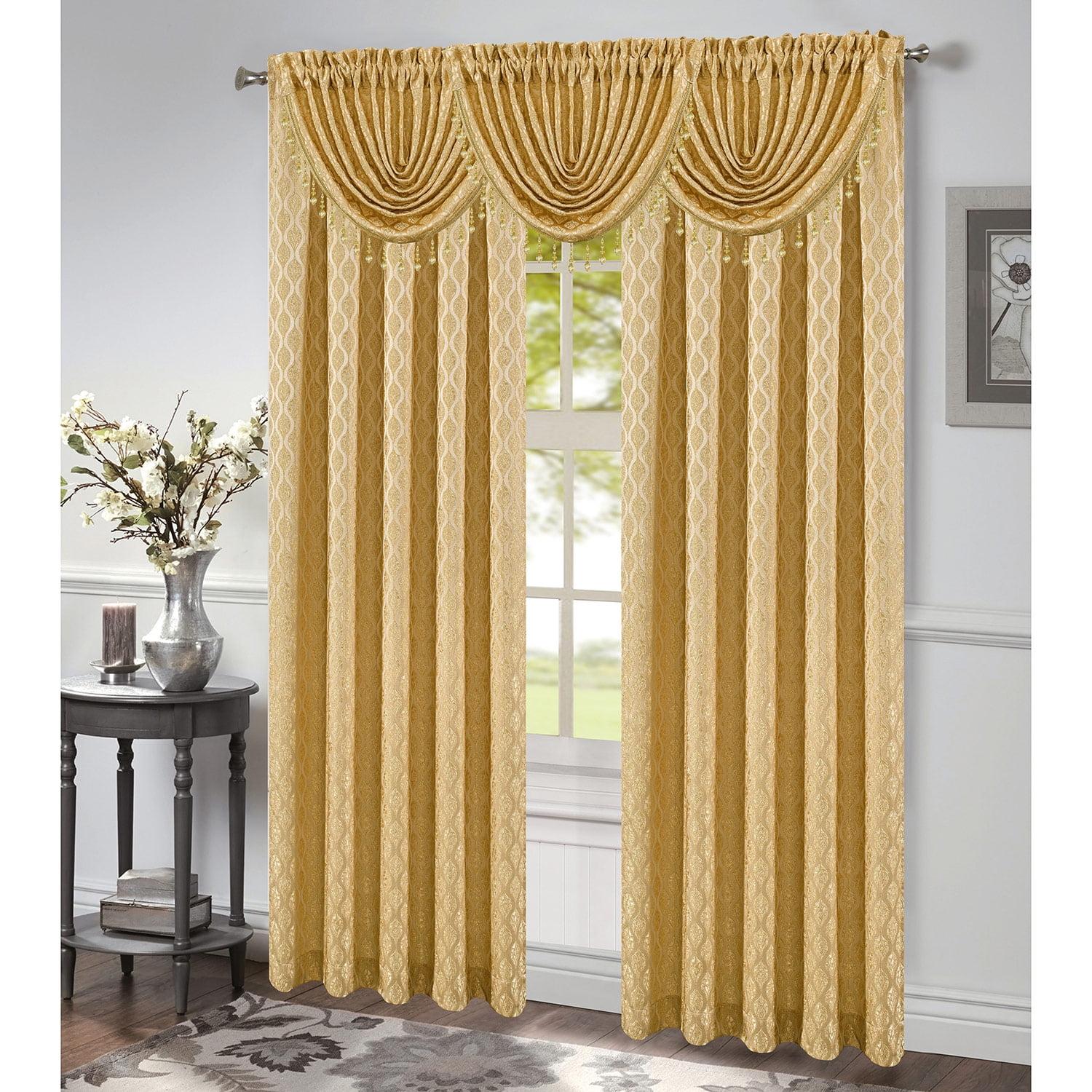 Gold Jacquard Rod Pocket Light-Filtering Window Panel, 54x84 Inches