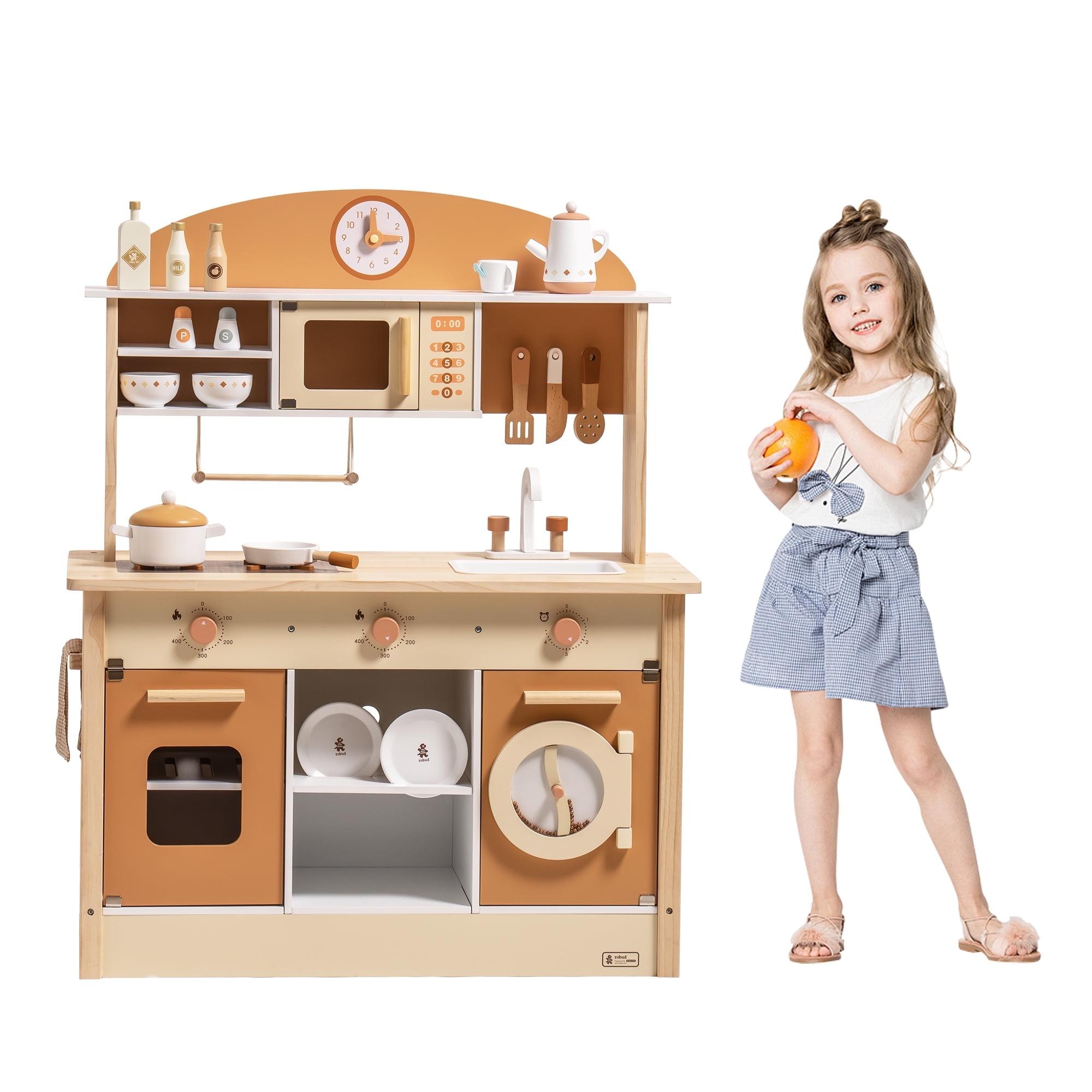 ROBUD Solid Wood Play Kitchen & Accessories Set, Preschool Kitchen Set, Kids Kitchen Playset