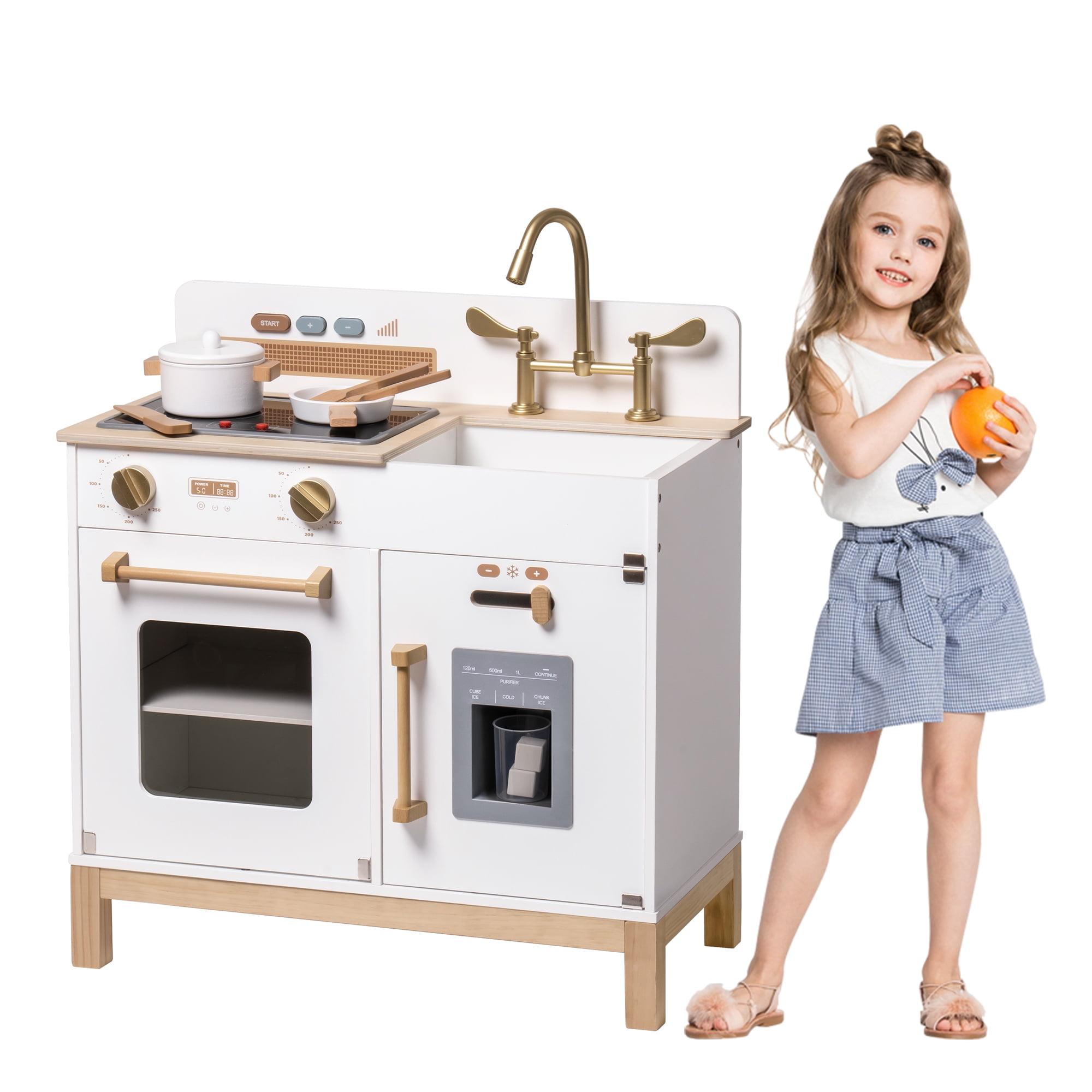 White Wooden Play Kitchen with Real Lights and Sounds