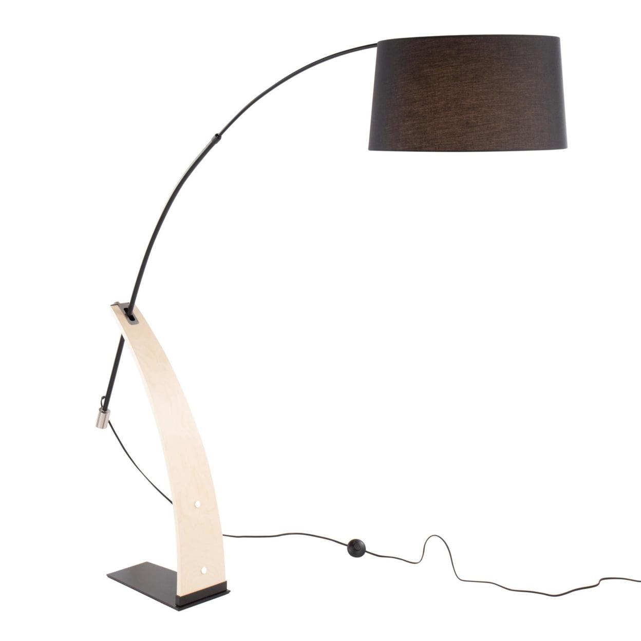 Robyn Mid-Century Modern Floor Lamp in Natural Wood and Black Metal with Black Linen Shade by LumiSource