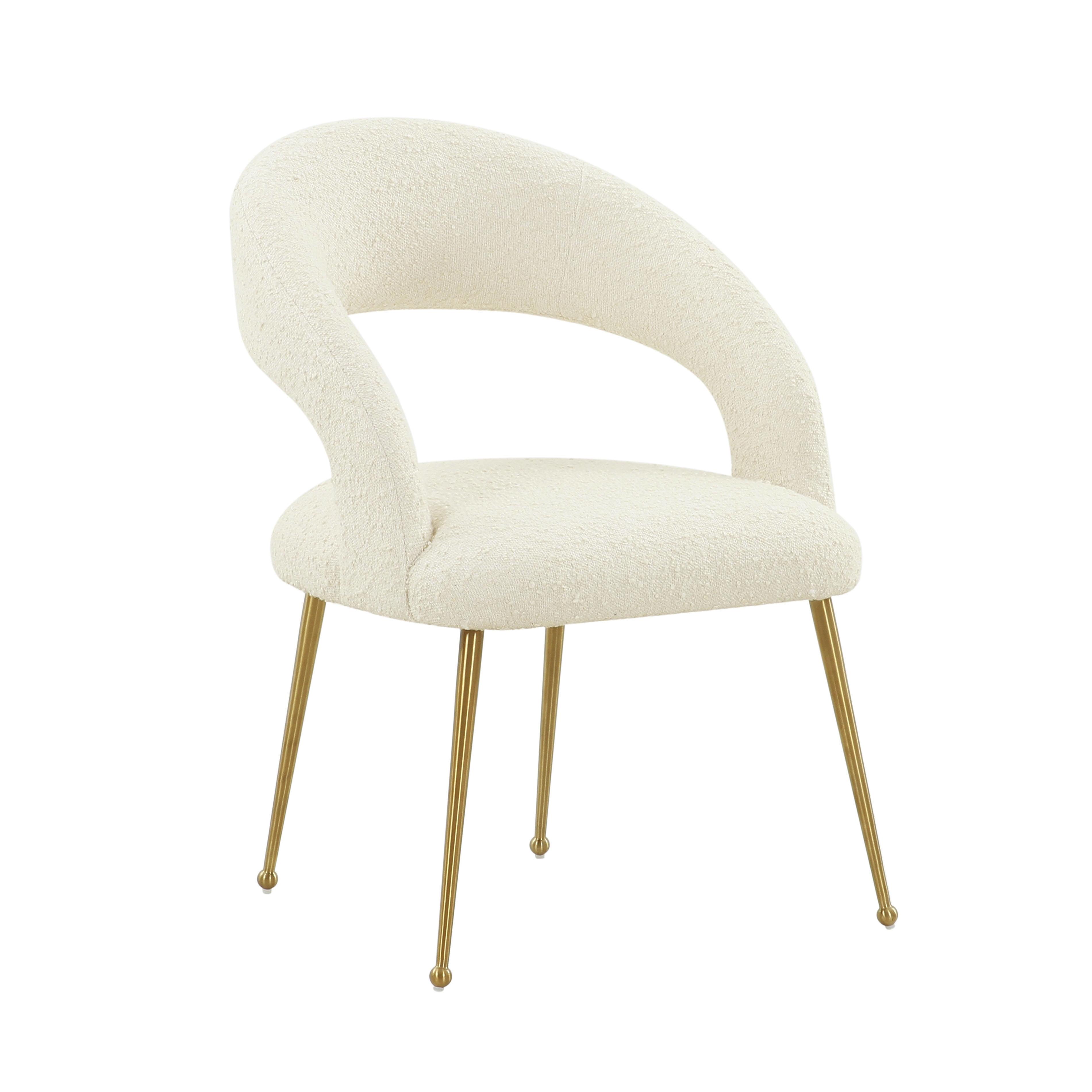 Cream Velvet Upholstered Arm Chair with Metal Legs