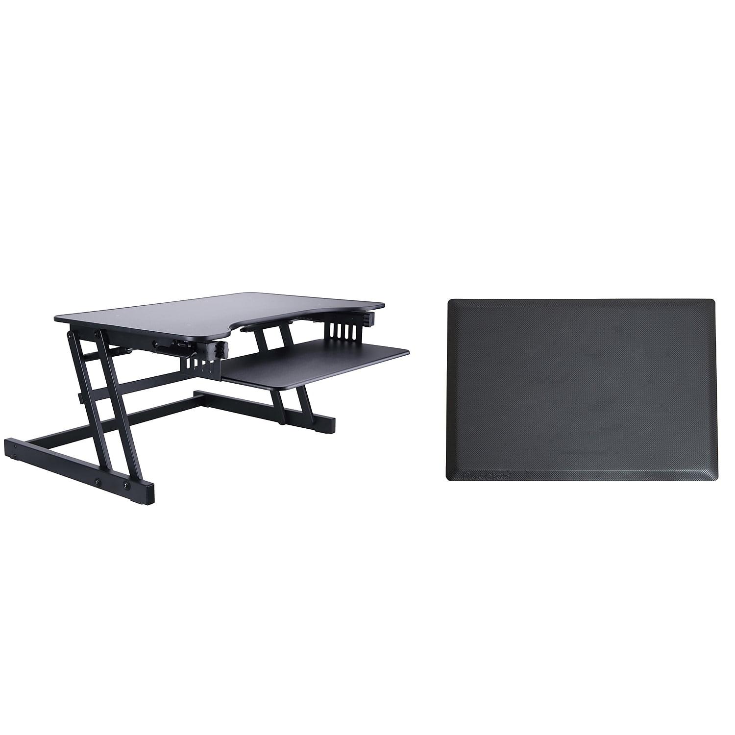 Black Adjustable Standing Desk Converter with Anti-Fatigue Mat