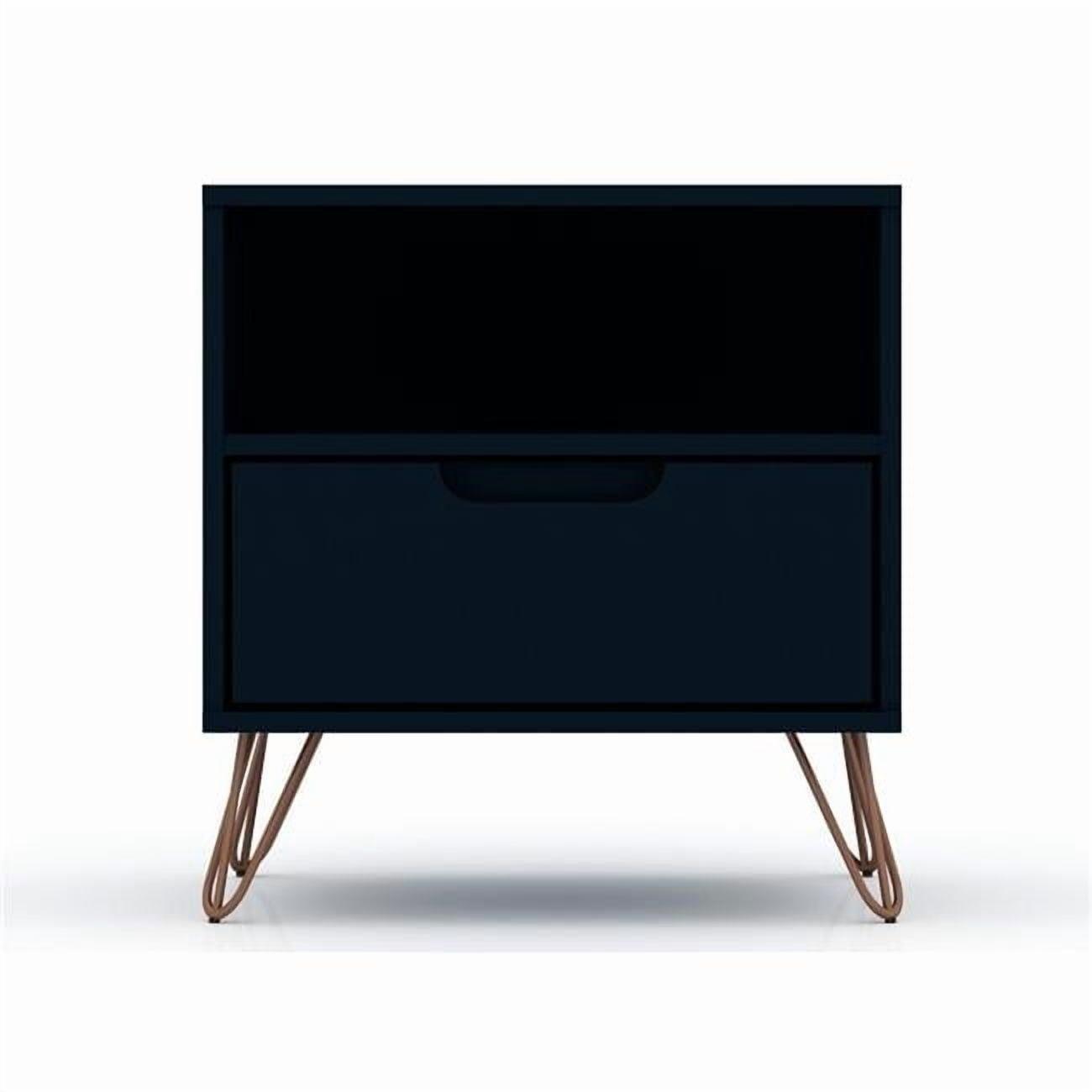 Manhattan Comfort 1.0 Rockefeller Nightstand Blue: Modern Bedside Table with Storage, Shelving & Metal Glides