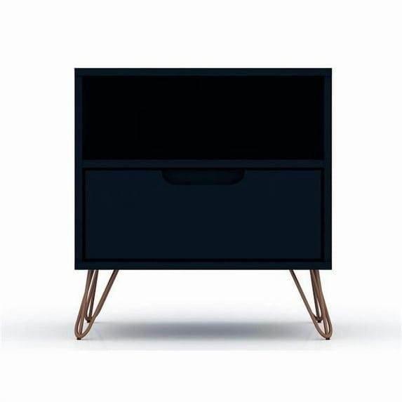 Manhattan Comfort 1.0 Rockefeller Nightstand Blue: Modern Bedside Table with Storage, Shelving & Metal Glides