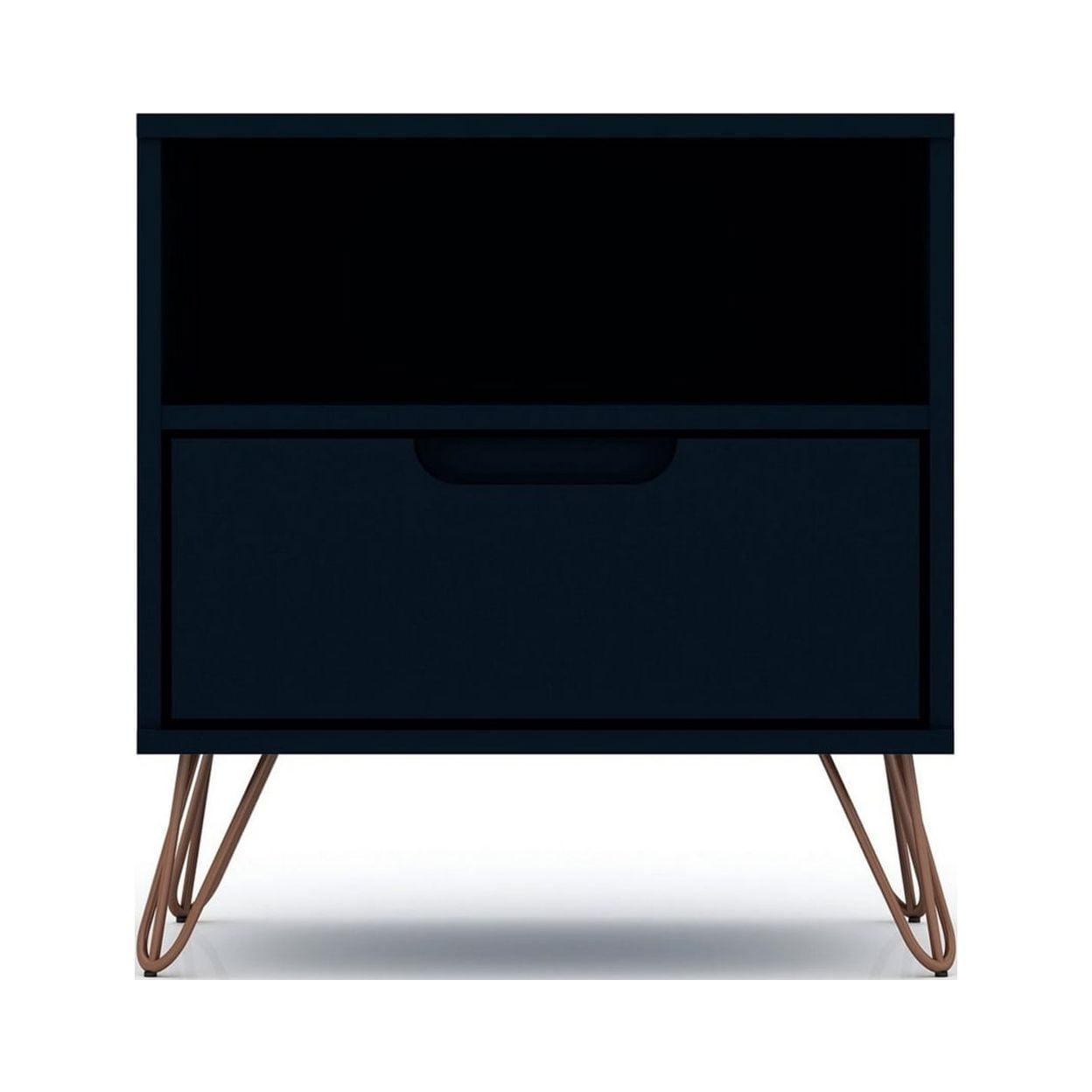 Manhattan Comfort 1.0 Rockefeller Nightstand Blue: Modern Bedside Table with Storage, Shelving & Metal Glides