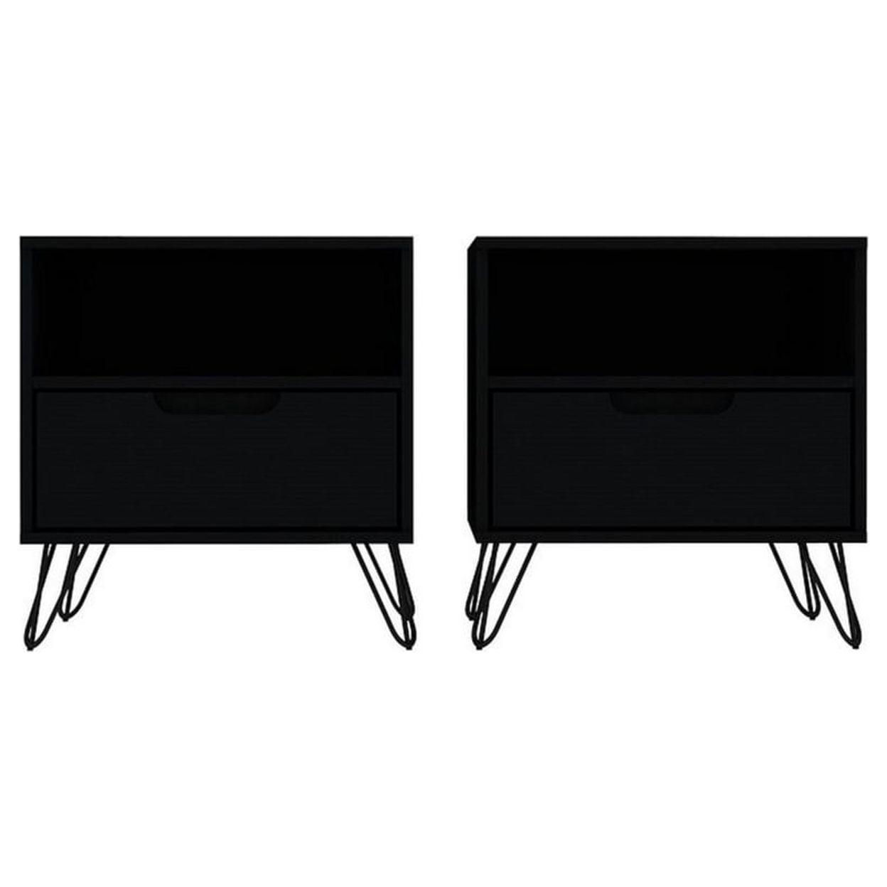 Set of 2 Rockefeller 1 Drawer Nightstands - Manhattan Comfort