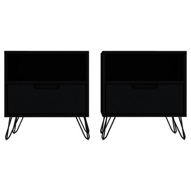 Set of 2 Rockefeller 1 Drawer Nightstands Black - Manhattan Comfort