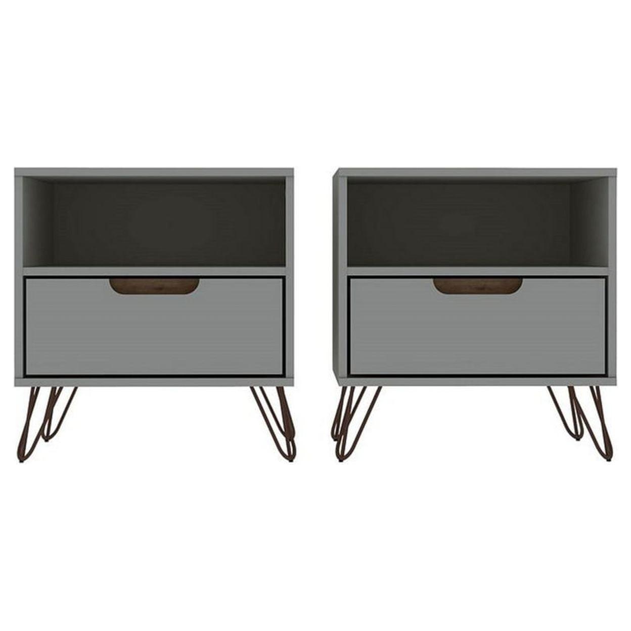 Set of 2 Rockefeller 1 Drawer Nightstands - Manhattan Comfort