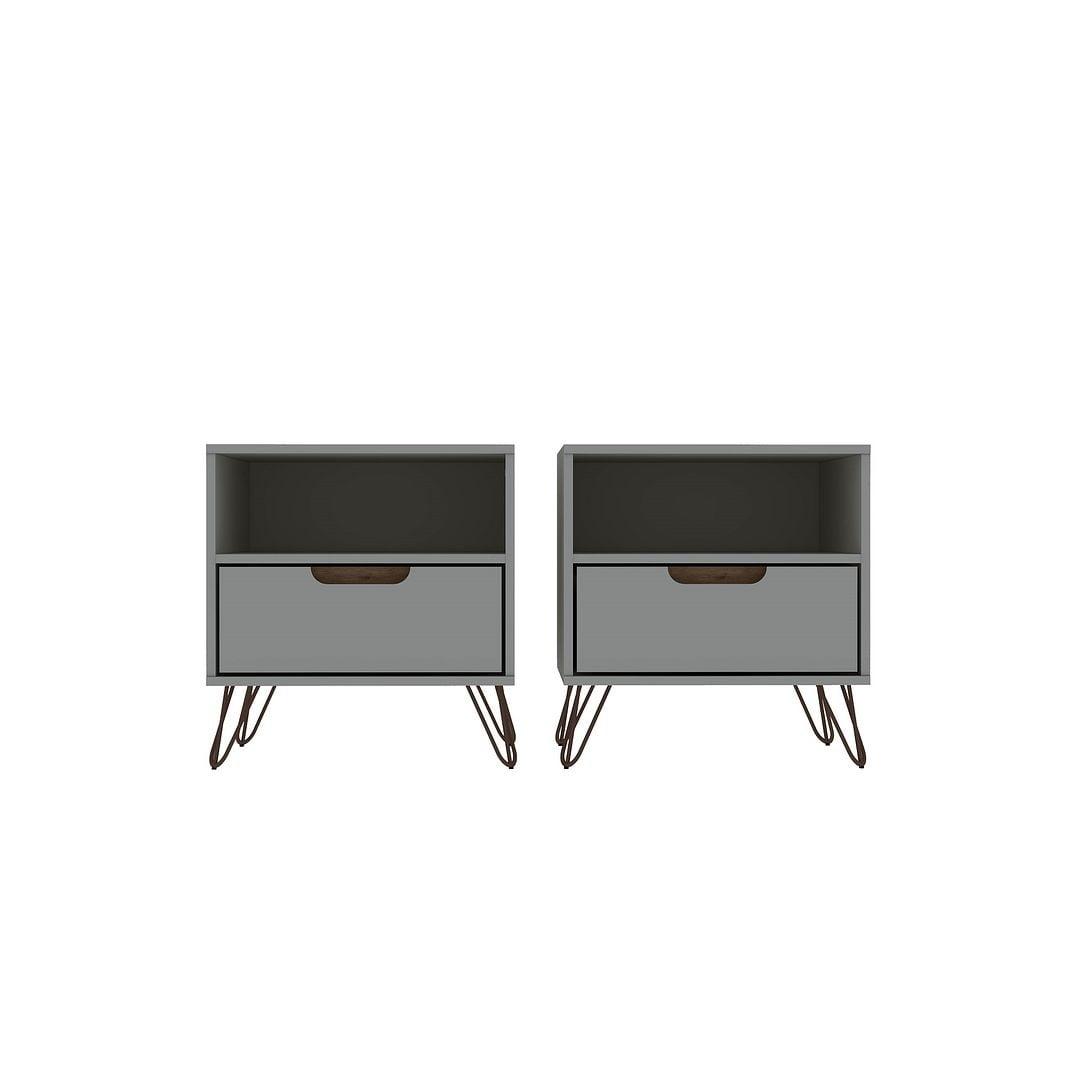 Set of 2 Rockefeller 1 Drawer Nightstands Off White/Nature - Manhattan Comfort