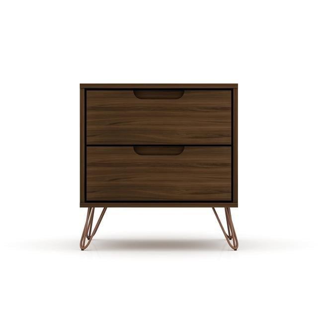 2.0 Rockefeller Nightstand Brown - Manhattan Comfort: Modern Bedside Table with Metal Legs & Storage