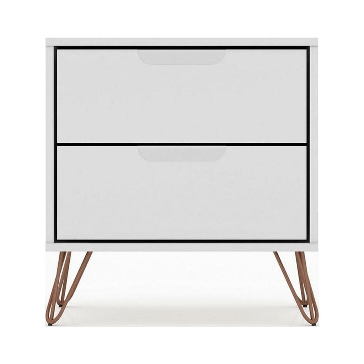 Manhattan Comfort 2.0 Rockefeller Nightstand White - Manhattan Comfort: Modern Bedside Table with Storage, MDF Composite Frame