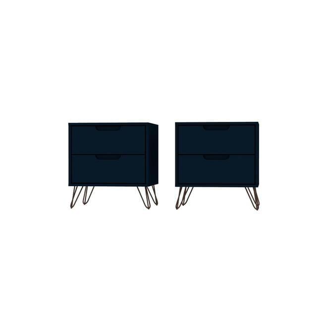 Set of 2 Rockefeller 2 Drawer Nightstands Tatiana Midnight Blue - Manhattan Comfort: Modern Splayed Metal Legs, MDF
