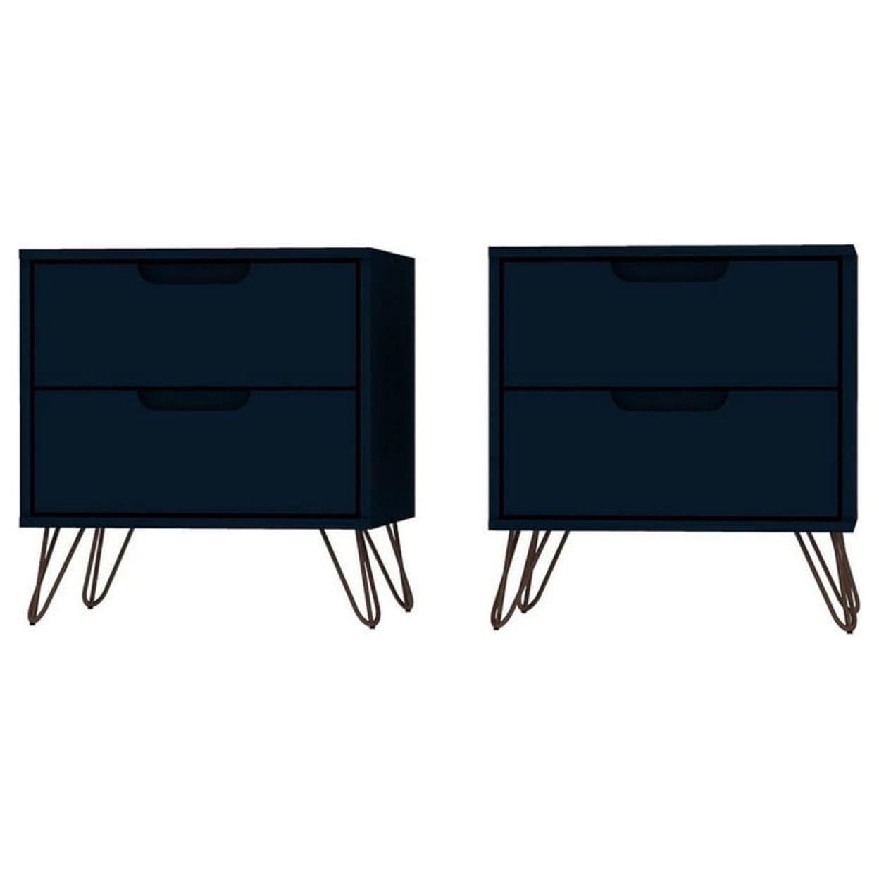 Set of 2 Rockefeller 2 Drawer Nightstands - Manhattan Comfort