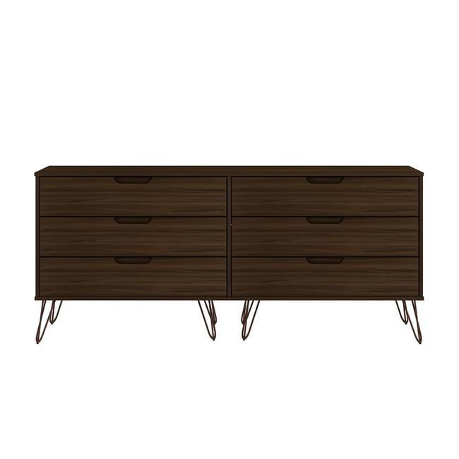 Mid-Century Modern Double Low Dresser with Cutout Handles - Brown