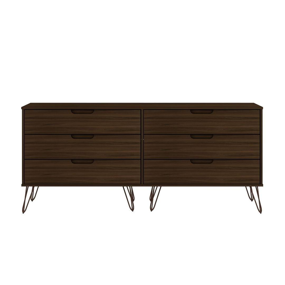 Mid-Century Modern Double Low Dresser with Cutout Handles - Brown