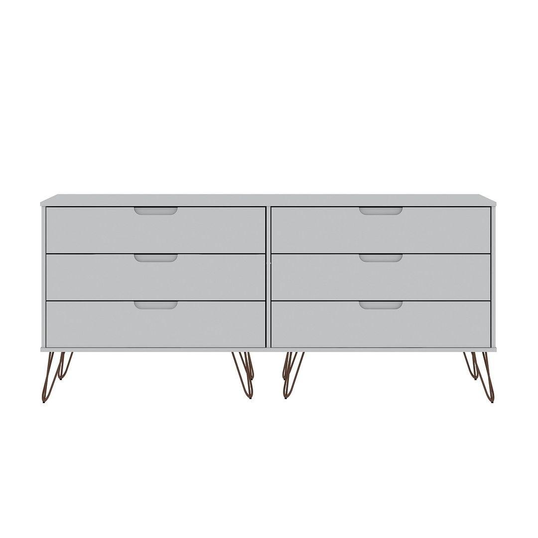 Mid-century Modern White Double Low Dresser with Metal Legs