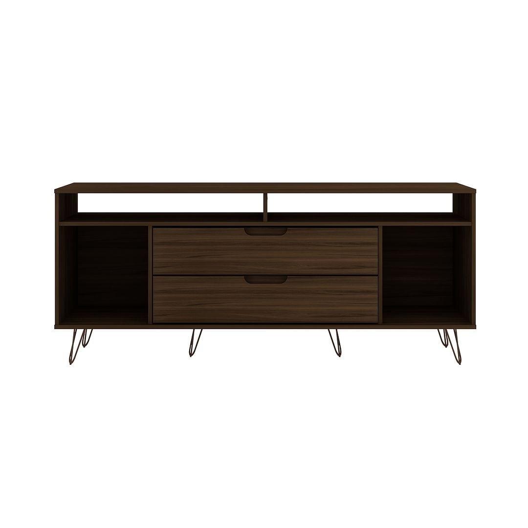 Brown MDF Mid-Century Modern TV Stand with Cabinet