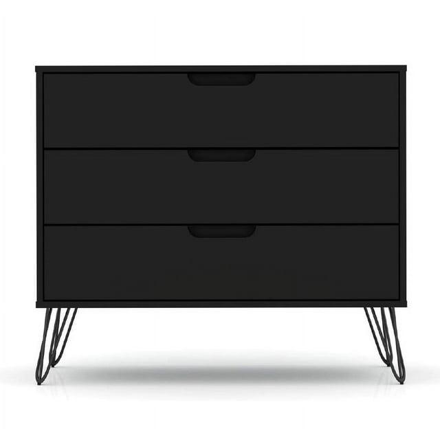 Rockefeller Dresser Black - Manhattan Comfort: MDF Composite Frame, 3-Drawer Storage for Bedroom