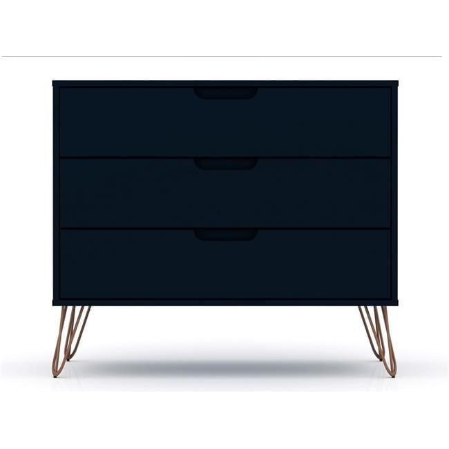 Manhattan Comfort Rockefeller Dresser Blue: MDF Composite, 3-Drawer Storage for Bedroom, 30 Day Warranty