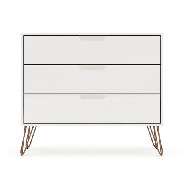 Rockefeller Dresser Off-White/Natural - Manhattan Comfort: Mid-Century 3-Drawer Bedroom Storage