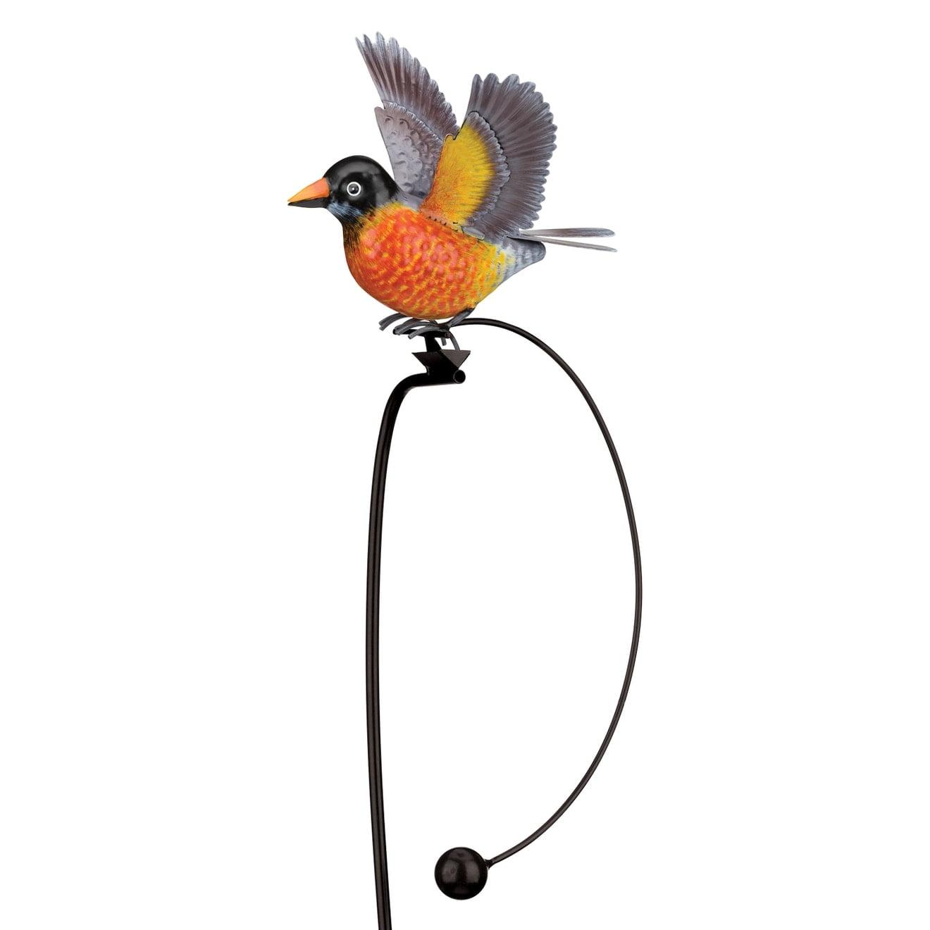 Colorful Robin Metal Rocking Bird Garden Stake