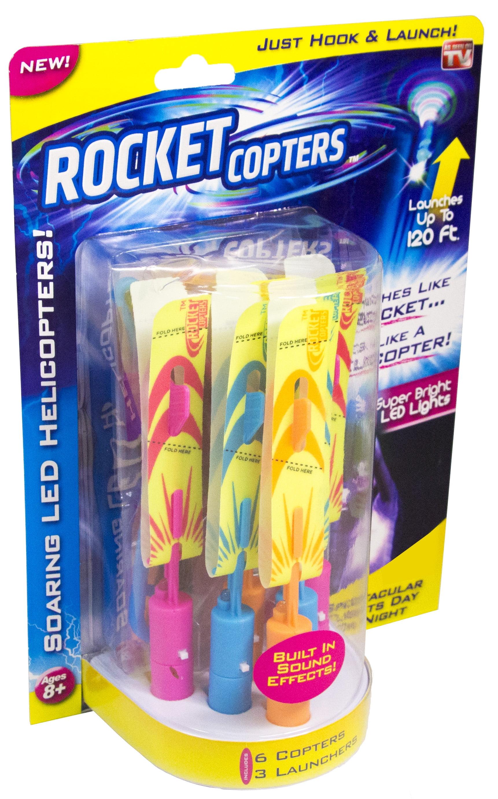 Rocket Copters Amazing LED Slingshot Helicopter Toy, Launches up to 120 ft., 9-Piece Set