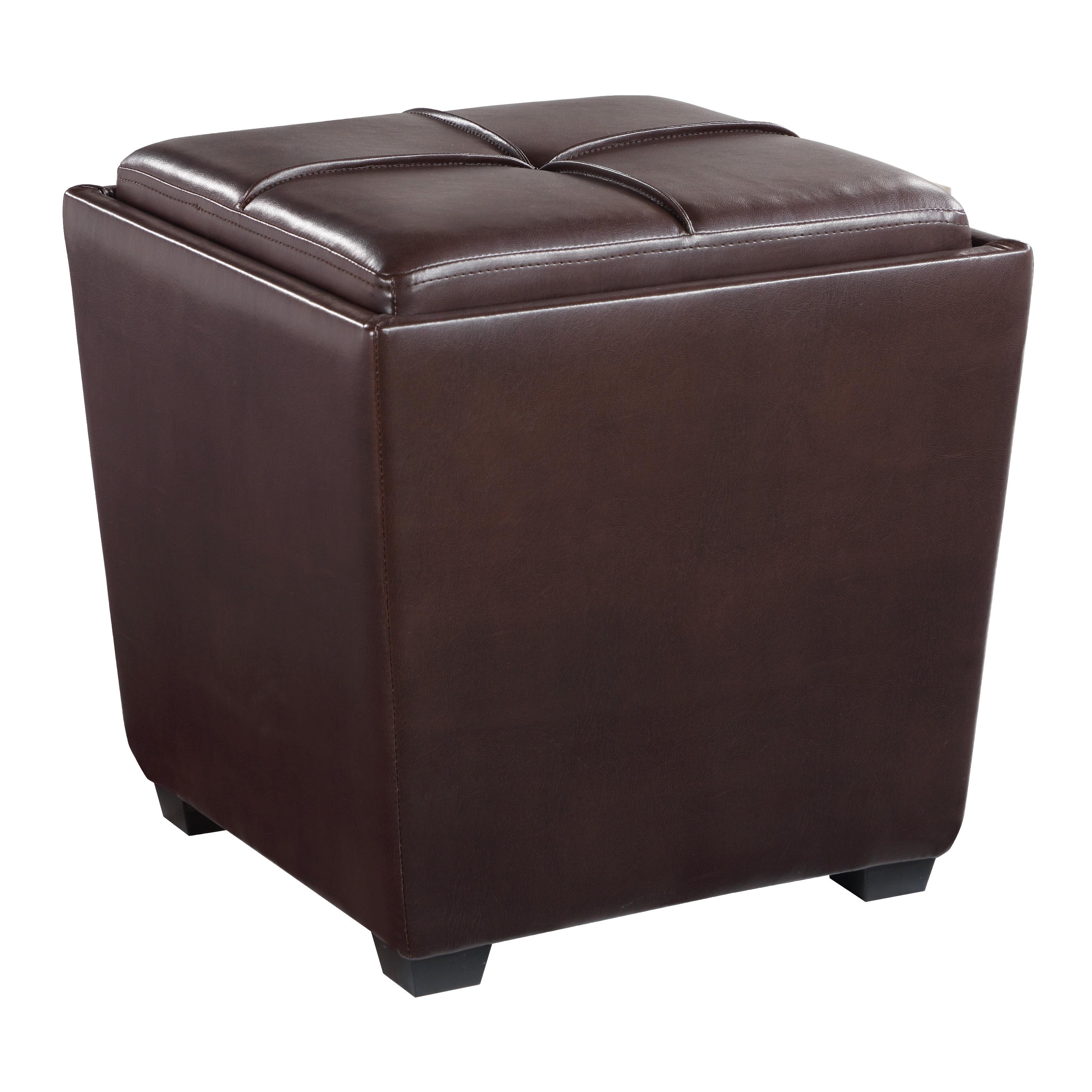Cocoa Faux Leather Tufted Storage Ottoman with Tray