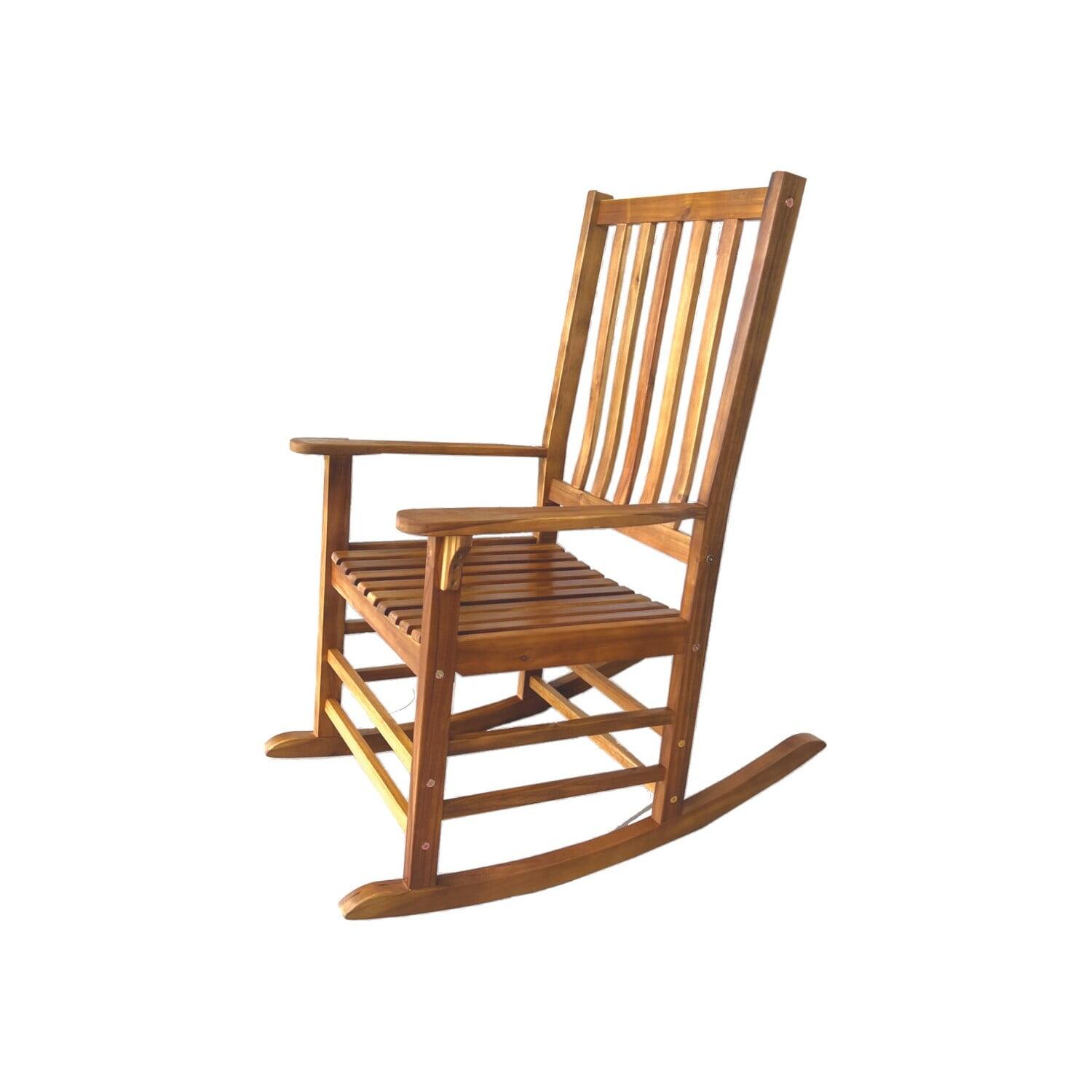 Golden Brown Teak Acacia Wood Rocking Chair with Armrests