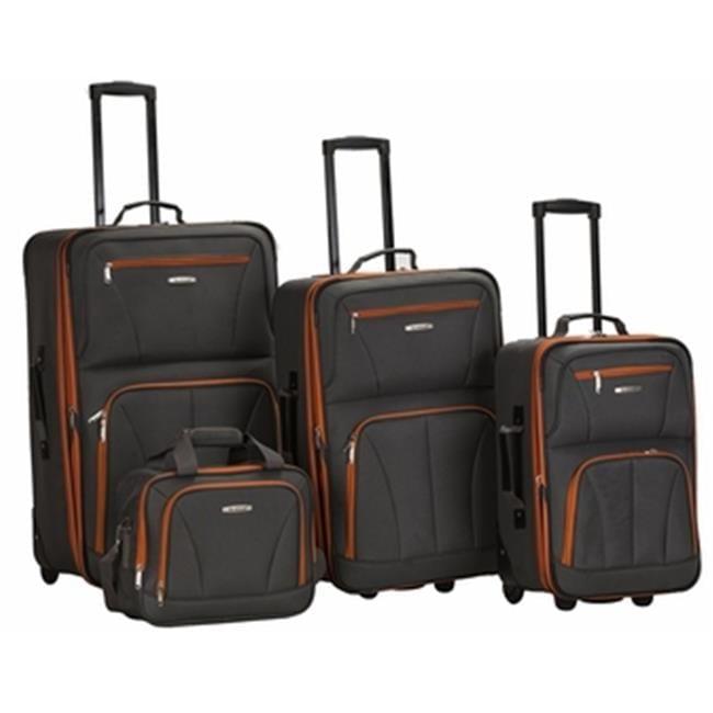 Charcoal Softside 4-Piece Spinner Luggage Set with Orange Trim