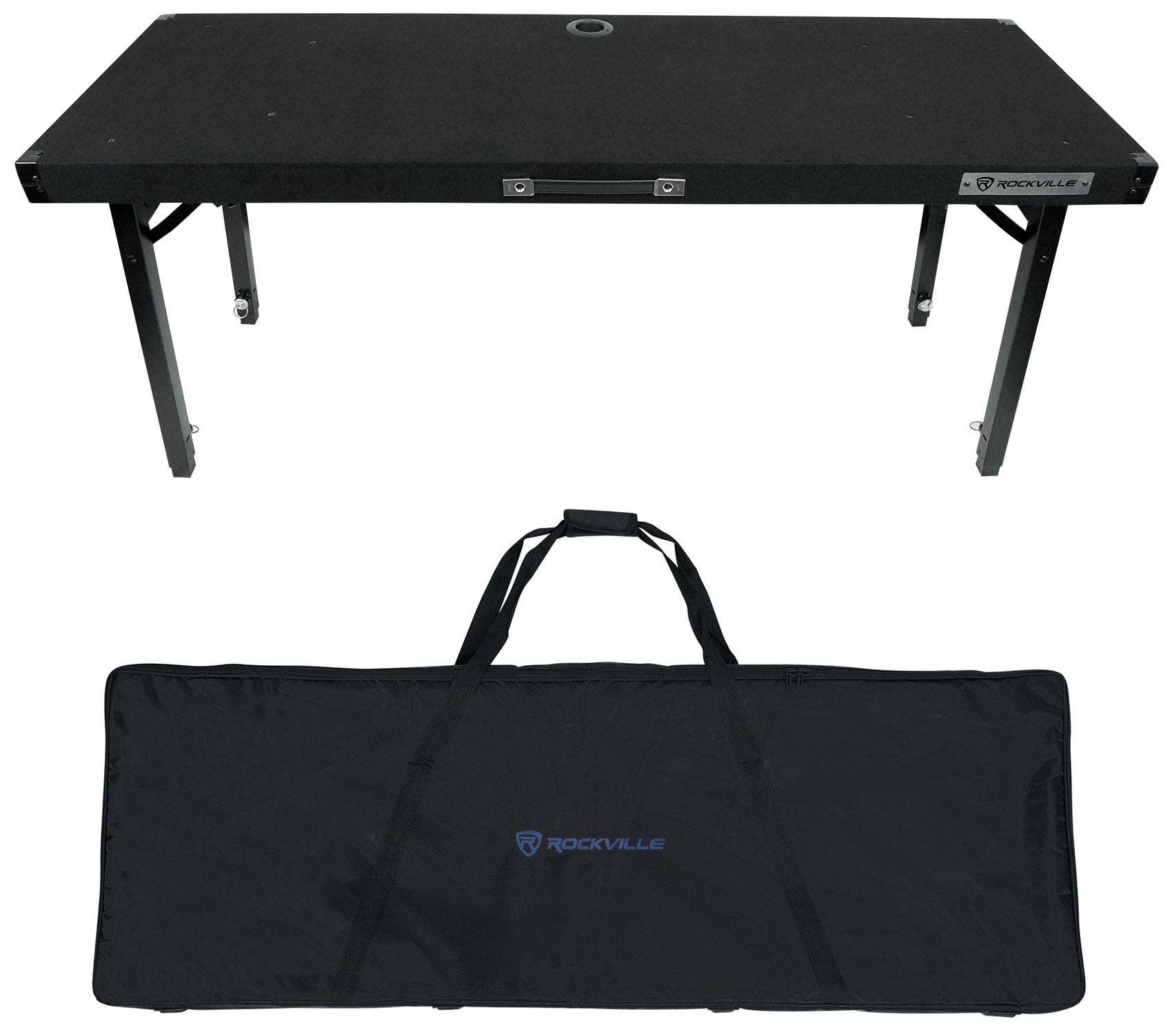 Black Adjustable Height DJ Table with Folding Legs and Carry Bag