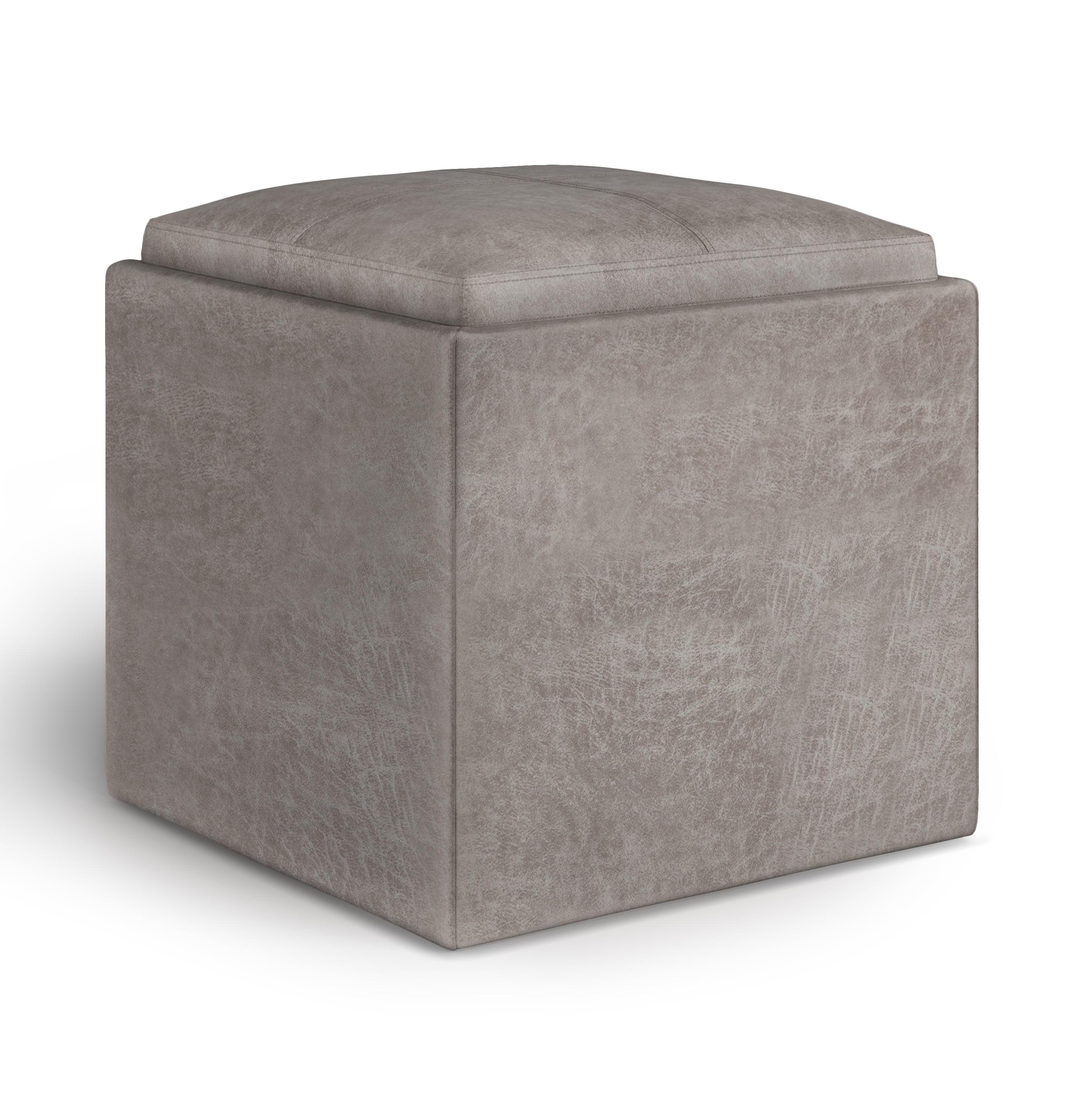 Rockwood Contemporary Square Cube Storage Ottoman in Distressed Grey
