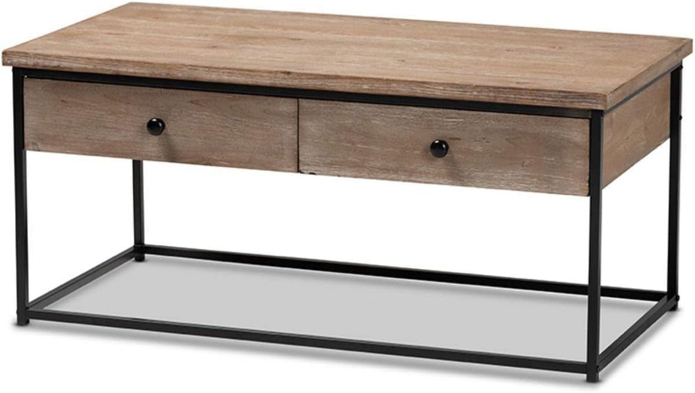 Roderick Fir Wood and Metal Rectangular Coffee Table with Storage