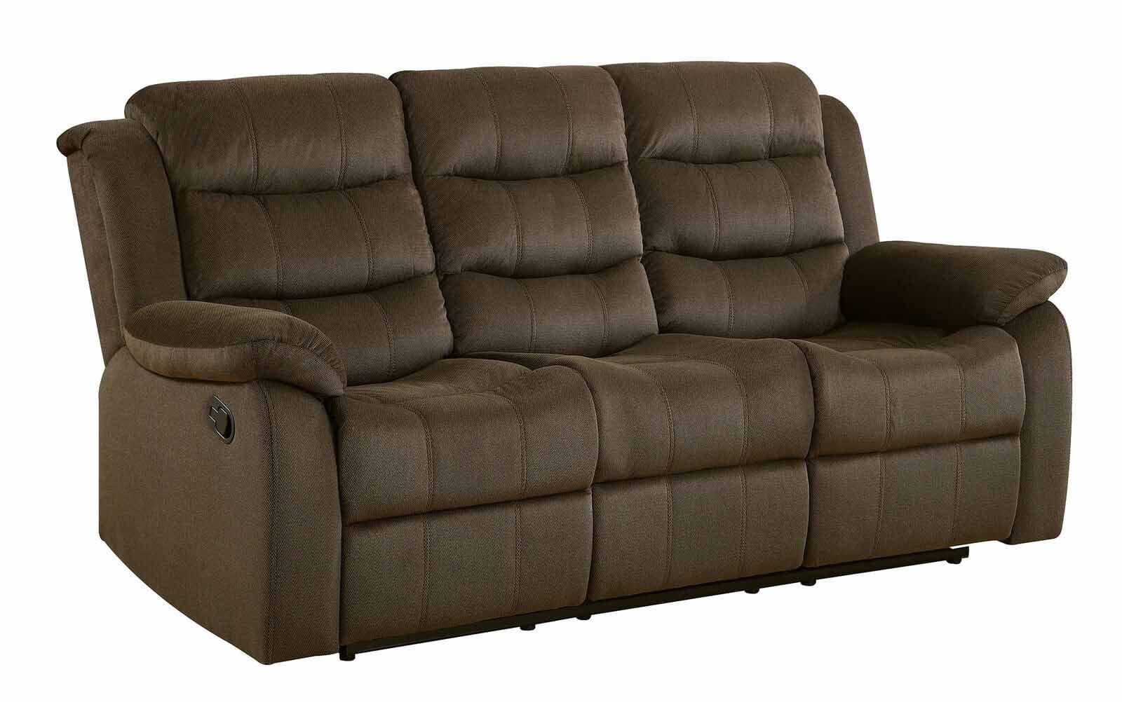 Transitional Chocolate Velvet Reclining Sofa with Pillow-Top Arms