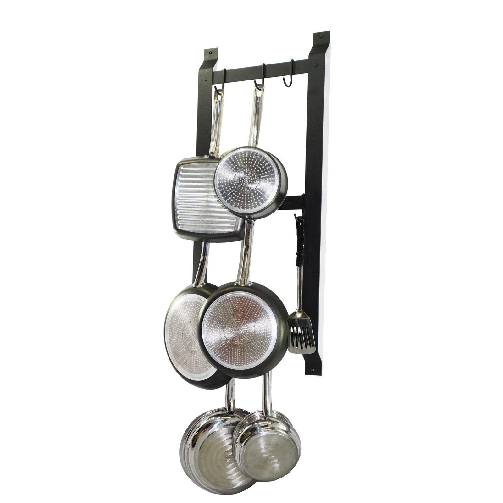 Black Adjustable Wall Mounted Pot Rack with 8 Hooks