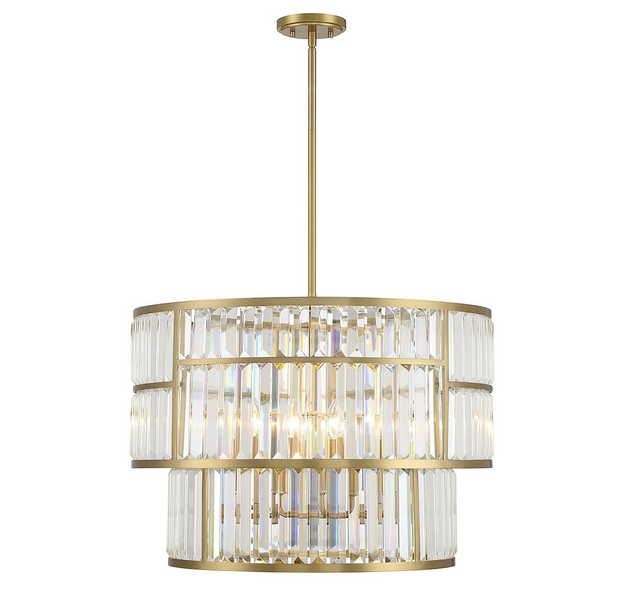 Warm Brass 5-Light Drum Pendant with Crystal Shades